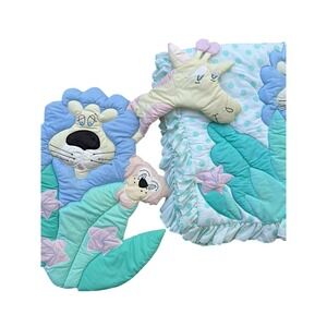 Baby Comforter and Wall Hanging Jungle Animals‎ Blue Green